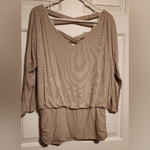 White House Black Market Beige Striped Top With Lining